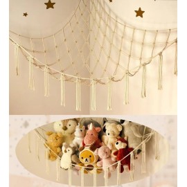 mirolam Stuffed Animal Storage Hammock or Net Corner - Large Toy Large, Beige