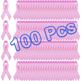 100 cintas para el cáncer de mama con alfileres de seguridad, cinta de satén rosa, artículos de concienciación sobre el cáncer de mama, recaudación de fondos a granel para el cuidado del cáncer de mama, eventos benéficos para supervivientes, suministros 