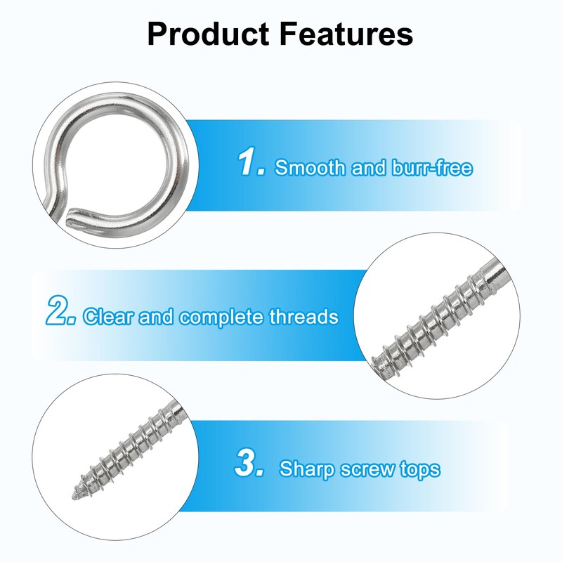 PATIKIL 10pcs M4x50mm Eye Screw 304 Stainless Steel Eye Screw