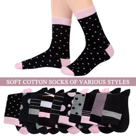 Chalier Cozy 10 Pairs Womens Socks Cotton Soft Ladies Patterned Stripes and Spotts Socks for Womens Girls