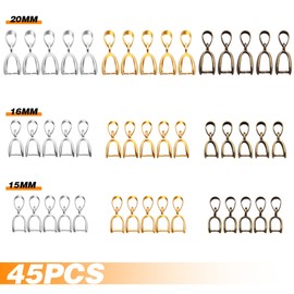 45pcs 3 Sizes Pinch Clip Bails Brass Claw Bail Finish Necklace Pendant Clasps Dangle Charm Bead Connectors Findings for DIY Craft Jewelry Making, 3 Colors