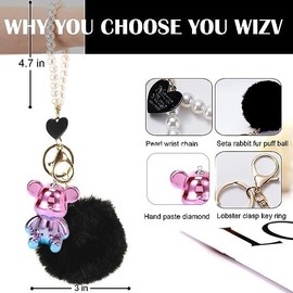 Guidre Key Fob Car Women Key Ring Bracelet Car Key Ring with Tassel Christmas Gifts for Women, Wrists Key Chain for Women, Black + Transparent