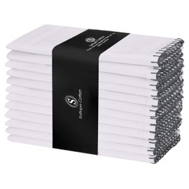 Softopia Cotton Napkin 100% Cotton Cloth Napkin Decorative Washable Napkins Set of 12 for Home, Kitchen, Dining, Cocktail Parties & Camping - White Grey (16"x16")