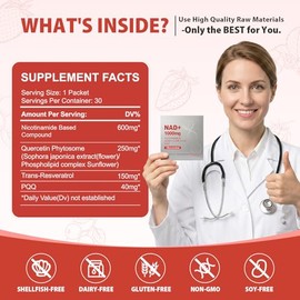 Líquido NAD+ de alta potencia 1000 mg – Fitosoma de quercetina, resveratrol y PQQ – Apoya la energía celular, la concentración y el envejecimiento sal