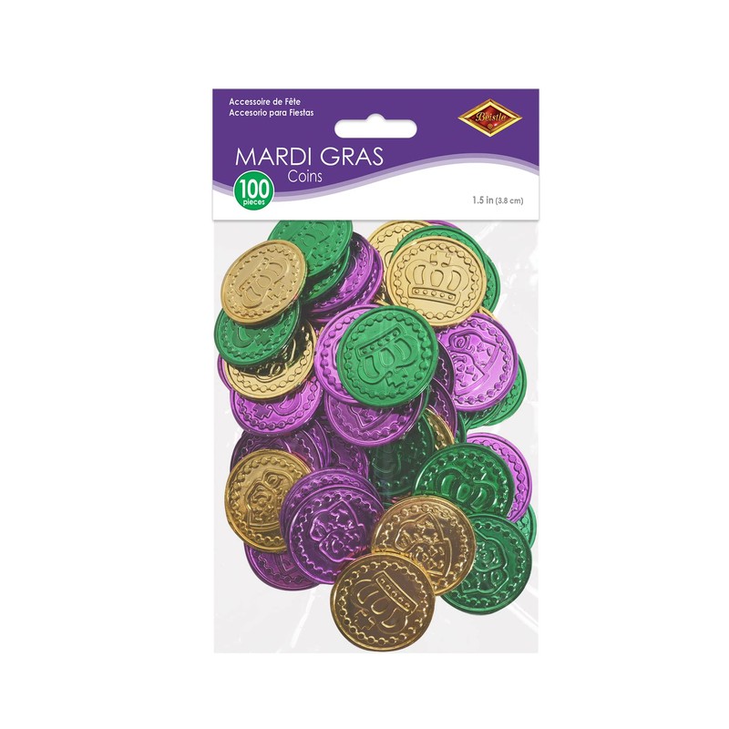 Mardi Gras Plastic Coins (asstd Gold, Green, Purple) (100/Pkg)