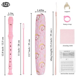 Haecsfl Recorder Instrument for Beginner Kids Adults,8-Hole Soprano Descant Recorder Music Flute with Cleaning Rod & Case Bag For School Student Home Entertainment(2-Pink Unicorn2)