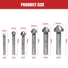 6 pcs Countersink Drill Set, 3-Flute 90 Degree HSS Chamfer Tool Drill Bit, Deburring Chamfer Drill Bit for Metal, Wood, Aluminum, Stainless Steel (6.3/8.3/10.4/12.4/16.5/20.5mm)