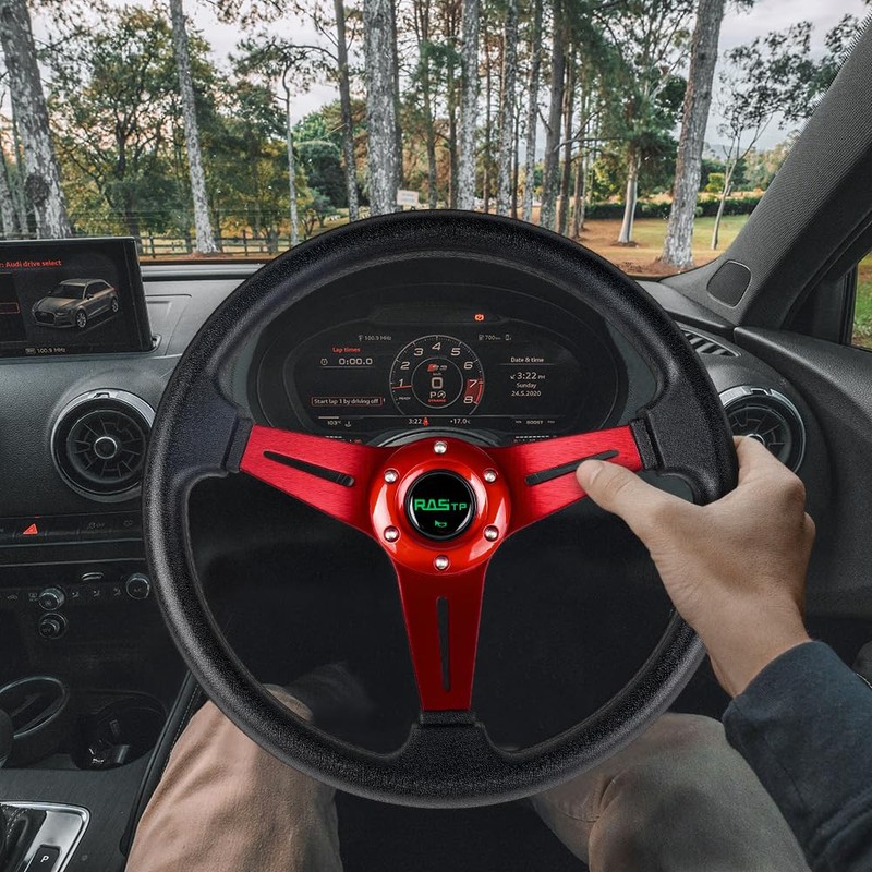 RASTP Universal Racing Steering Wheel 13.8”/350mm 6 Bolts Grip Vinyl