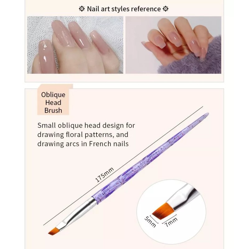 KH Set De 5 Pinceles Uñas Nail Acrílico 12 Pz