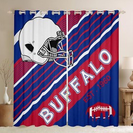 Boys American Football Drapes for Living Room, Blue Red Rugby Game Helmet 30%-50% Blackout Curtains, Sports Team Window Treatment 38''Wx45''L (Buffalo)
