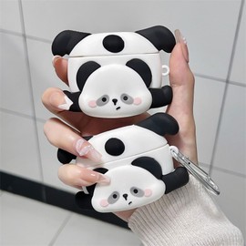 Rertnocnf Case Compatible with Airpods Pro/Pro2, Cute Kawaii Panda Design Earbuds Cover, Kids Boys Girls Portable Accessories Soft Silicone Wireless Earphone Shockproof Protector for Gifts Black White