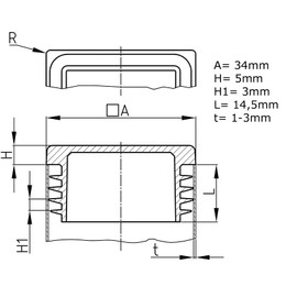 Design61 10 x Square Tube Plugs, Lamellar Plugs, 34 x 34 mm with Slats for Inner Dimensions 28-32 mm