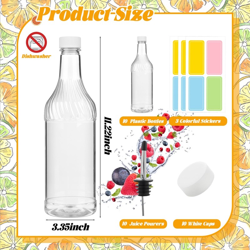 20 Pcs 32 oz Plastic Liquor Bottles Long Neck Bar