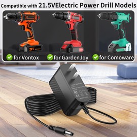 21.5V Drill Charger for Comoware 20V Cordless Drill, Corded Drill 21 Volt Battery Charger, AC/DC Adapter for Garden Joy Power Drill Corded and for V Vontox Corded Drill