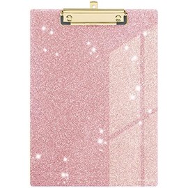 Portapapeles de Acrílico con Purpurina Decorativo Tamaño Estándar A4 Carta 12.2 x 8.7, Tableros de Clip Brillantes de Moda con Clip Dorado de Perfil