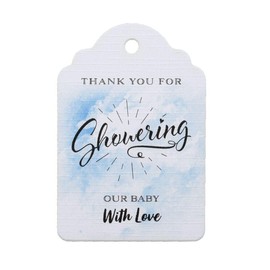 Summer-Ray 50pcs Water Color Thank You for Showering Our Baby with Love Baby Shower Favor Tags (Blue)