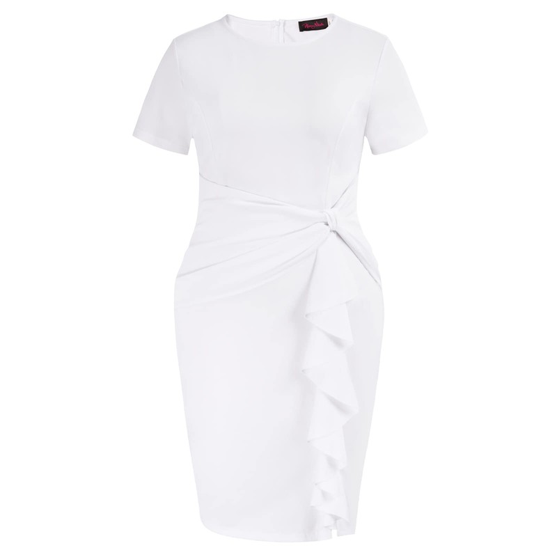 Hanna Nikole Women's Front Slit Vintage Bodycon Ruffle Business Formal