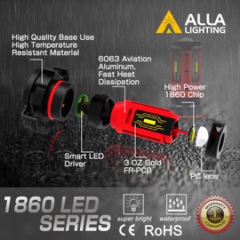 Alla Lighting PG20-7 Base 12276 2504 PSX24W LED Bulbs Fog Lights Replacement Xtreme Super Bright 1860-SMD 6000K Xenon White