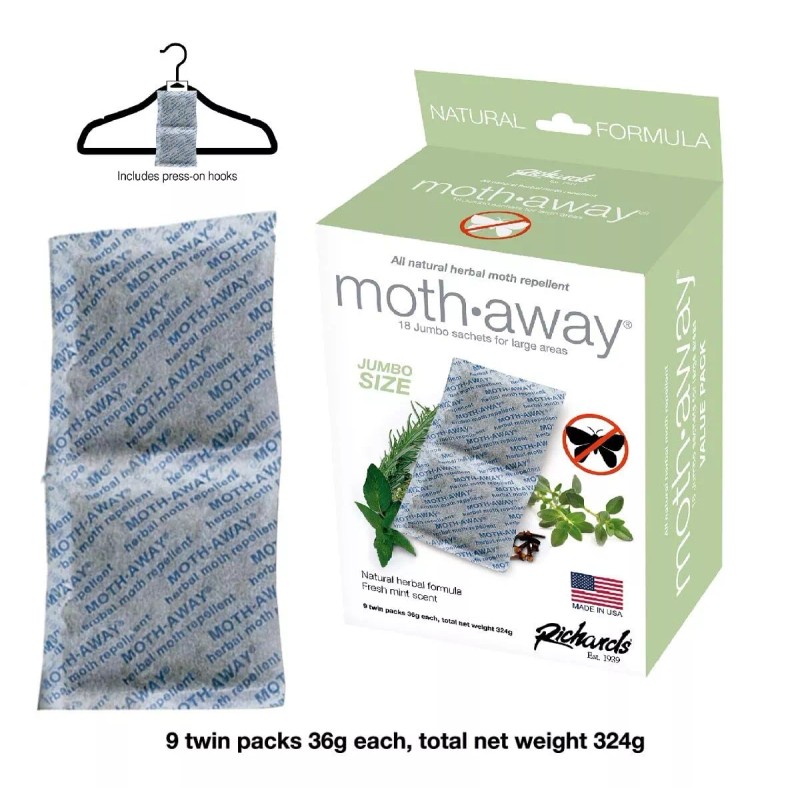 Richards Homewares 18 Jumbo Sachets Natural Moth Prevention Fresh Mint