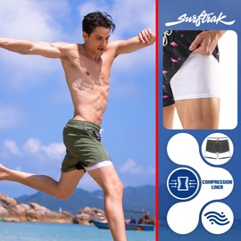 SurfTrak - Traje de baño para hombre, entrepierna de 5 pulgadas con forro de compresión, pantalones cortos de natación elásticos de secado rápido