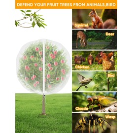 Fruit Tree Netting for Cicadas - with 4Pcs 6Ftx5.3Ft Zipper&Drawstring Protection for Your Fruit Trees Garden Bird Netting Covers for Blueberry Bush Tomato Bug Plant Protection Cherry Apple Tree