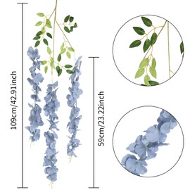 INSUNSIX 12PCS Artificial Flowers Wisteria Hanging Flowers 3.6ft Dusty Blue Fake Wisteria Vine Silk Flowers Rattan String Faux Wisteria Flowers Garland for Garden Home Wedding Arch Decor (Dusty Blue)