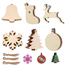 JYZPJ 30PCS Christmas Wood Ornaments Wooden Christmas Decorations Christmas Tree Wooden Decorations DIY Craft Making Party Decorations Wooden Tree Decorations Christmas Crafts (Type A)