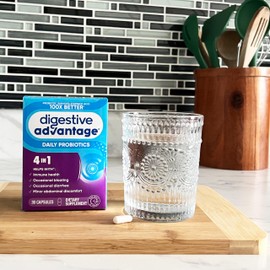 Daily Probiotic Capsule - Digestive Advantage 30 Capsules, Survives 100x Better, Lessens Bloating, Calcium, Promotes Digestive Health and Gut Flora, multi
