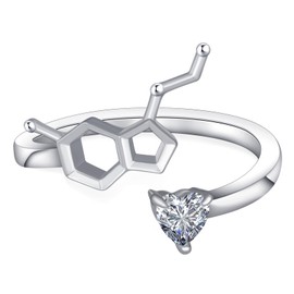 qielizhu Serotonin Molecular Ring 925 Sterling Silver Happiness Serotonin Rings Chemical Molecule Jewelry for Women