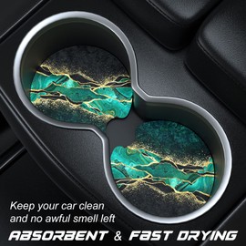 Aiawoxc Car Cup Holder Coasters, 2 Pack Universal Auto Anti Slip Insert Coaster with A Finger Notch, Cute Car Assecories for Women Men, Cup Mat for Most Interior, Luxury Teal Marble