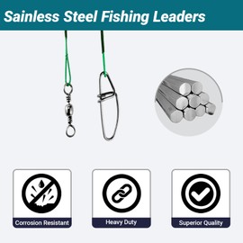 QISHUO High Strength Fishing Leader Saltwater Stainless Steel Fishing Leaders Freshwater Snap Rigs Wire Leader Tackle Black Nickel 60pcs