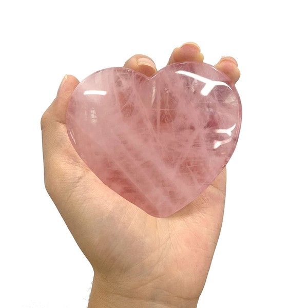 ideayard Big Rose Quartz Heart Healing Rose Crystal Lover Stone Meditation Good Luck Relieve Anxiety Stress Palm Worry Stone for Gift (Rose quartz 75mm）