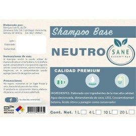 Shampoo Neutro Base Transparente 4 Lt Sin Esencia Sin Aroma