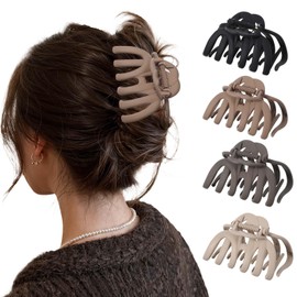 MBAIYO 4 Stück Große Haarklammer, 9.5cm Rutschfeste Haarspangen Damen Dickes Haar 4 Neutrale Farben Hair Claw Clips Oktopus Klammer Klaue Haarclips Starker Halt Haarstyling Zubehör für Frauen Mädchen
