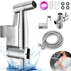 Bidet Pulverizador,Acero Inoxidable Pulverizador para bidé de mano con Manguera de 150cm,Bidé para Inodoro de Acero Inoxidable para Limpieza de Inodoros, Higiene Personal (Plata alto Brillo)