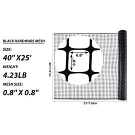 PotatoLife Plastic Hardware Mesh Netting, Garden Netting, Temporary Fence, Tree Guards, Safety Net for Balcony, Deck, Stair Railing, Animal Barrier, Poultry, Deer, with 50 Zip Ties, 40'' x 25', Black