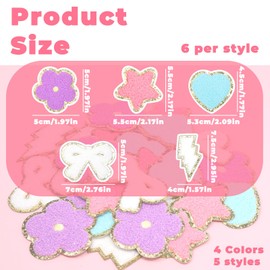 JIYIN Self Adhesive Chenille Patches, 30 PCS 5 Styles Chenille Embroidered Patches Cute Patch for Backpacks Iron on Patch for Clothes Repair Decor Accessories(4 Colors)