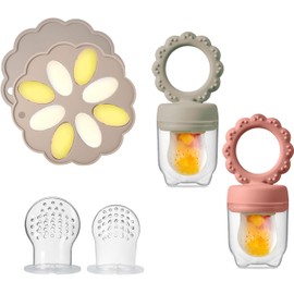 Silikon-Futterspender für Obst und Muttermilch am Stiel, Gefrierbehälter für Babynahrung (Muted/Sand 2+1)