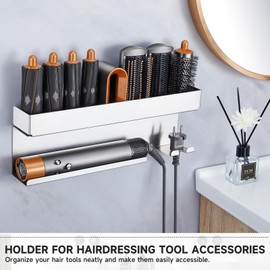 Storage Hair Dryer Holder for Curling Iron Wands Accessories, Hair Straightener Holder, Wall Mount Hair Tool Organizer for Styler Attachments,Stainless Steel Curling Iron Holder Organizer for Bathroom