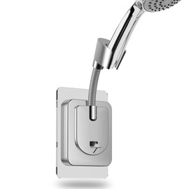 360° Adjustable Flexible Suction Cup Shower Head Holder, Wall Mount for Handheld Shower Heads, Stable and Durable (Silver)
