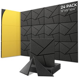 24-Pack Self-Adhesive Acoustic Panels – High-Density 12"x12"x0.4" Soundproof Foam for Studios, Offices & Home – Sleek Black Design