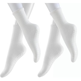 Yoga Pilates Socks with Grips for Women Yoga Socks Barre Socks Non Slip for Yoga Pilates Barre Hospital White (2 Pairs)