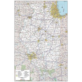 MapSherpa: Illinois State Wall Map - Compact - 16 x 24 inch Poster - Front Lamination