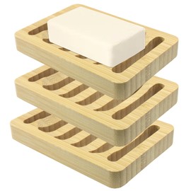 Rierdge 3 Pcs Bamboo Soap Dish, Self Draining Soap Holder with Non-Slip Pads, Sturdy Natural Wood Soap Tray for Shower, Bathroom（Natural Color）