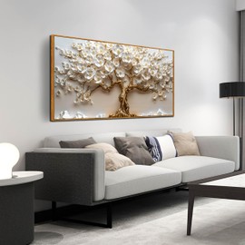 LAOTOART Tree Pictures Wall Decor for Living Room - White Flowers Canvas Wall Art for Bedroom - Framed Artwork for Walls Size 24" x 48"