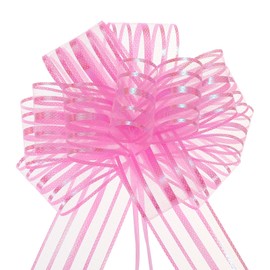 MECCANIXITY 5pcs 6 Inch Organza Large Pull Bow Metallic Gift Wrapping Bows Ribbon Chiffon Yarn Pink for Wedding Baskets Presents Christmas Valentine's Day