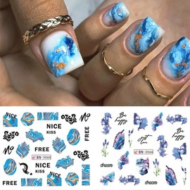 12 Sheets Marble Nail Art Stickers Decals 3D Colorful Marble Nail Decals Water Transfer Irregular Wave Line Painting Geometry Abstract Nail Stickers Decals Designs for Women Girls Acrylic Nails DIY