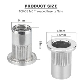 CODIRATO Pack of 80 Thread Rivet Nuts M6 Blind Rivet Nut Round Threaded Rivets Stainless Steel Rivet Nuts Flat Head Rivet Nutsert Cap for Fixing Furniture Decorations Crafts