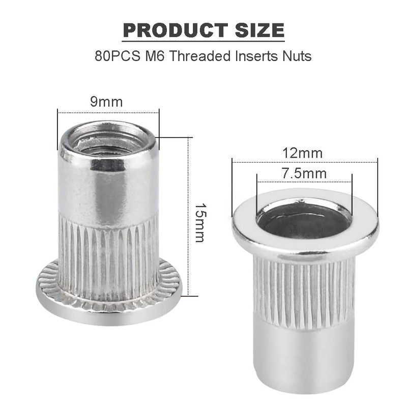 CODIRATO Pack of 80 Thread Rivet Nuts M6 Blind Rivet