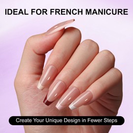 SXVME Gel French Tip Nails Long Coffin French Tip Press on Nails White French Nail Tips 150Pcs Pre-applied Tip Primer Natural Skin Tones Fake Nails Extensions Gel Nail Kit for Women Girls DIY